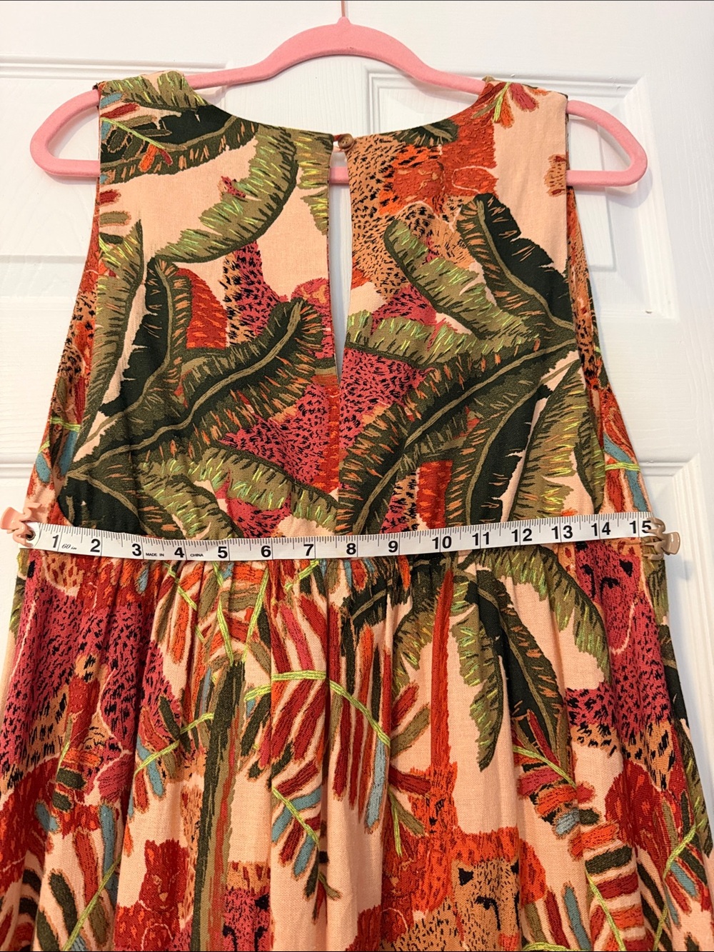 FARM Rio Coral Pink Tropical Print Maxi Dress with Green Leaves - Picture 4 of 4